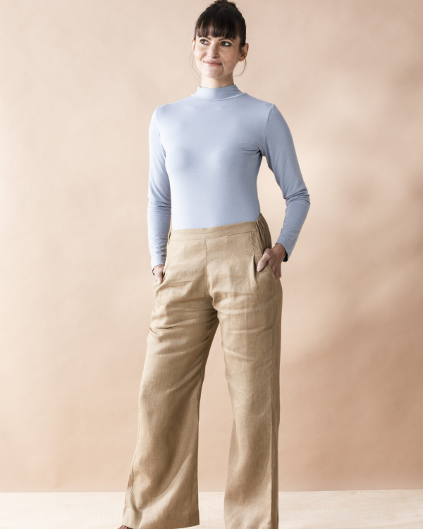 Linen Boot Cut Pleat Pants