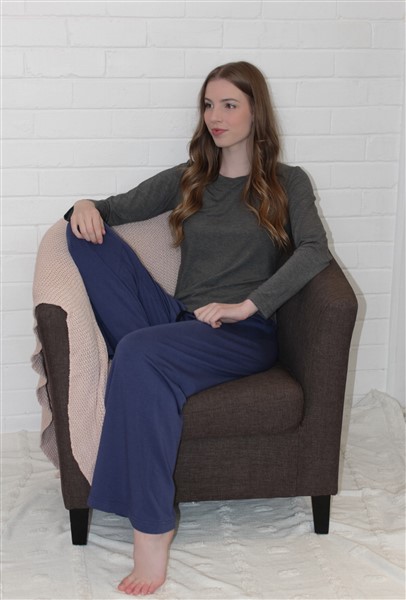 Sleepwear Set - Long Sleeve Top with Tie Waist Pant